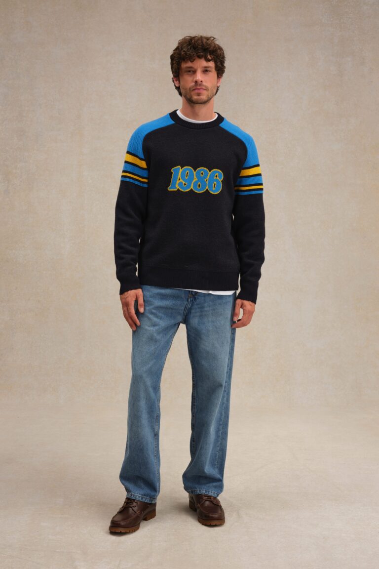 Le Minor - Pull 1986 bleu et jaune pour homme – XXL