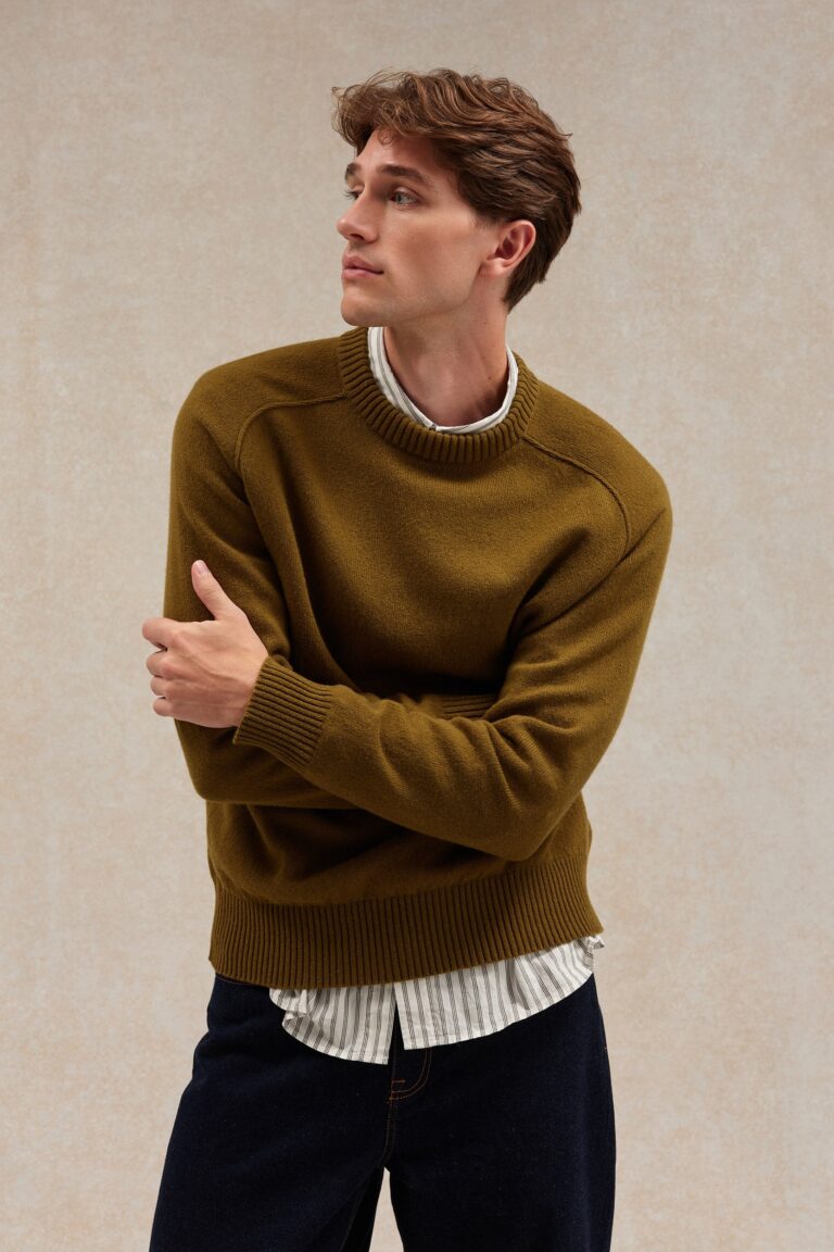 Le Minor - Pull homme col rond olive – L