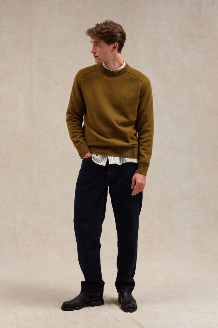 Le Minor - Pull homme col rond olive – L