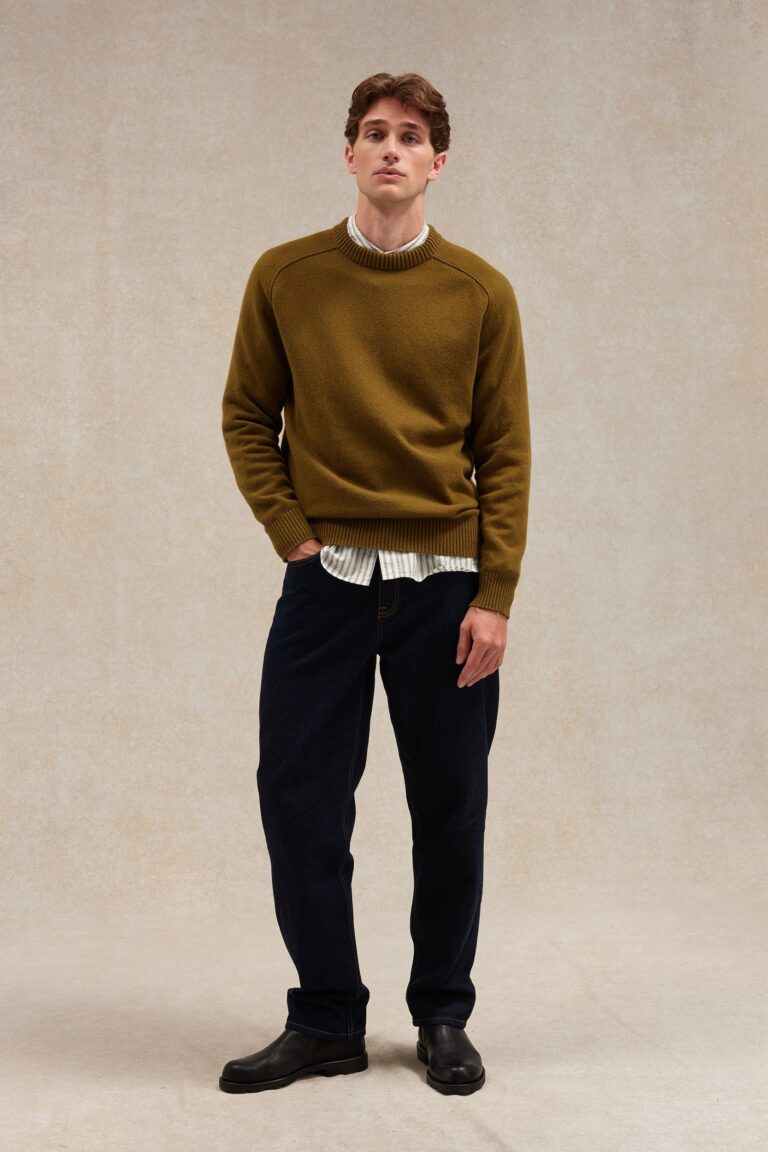 Le Minor - Pull homme col rond olive – L