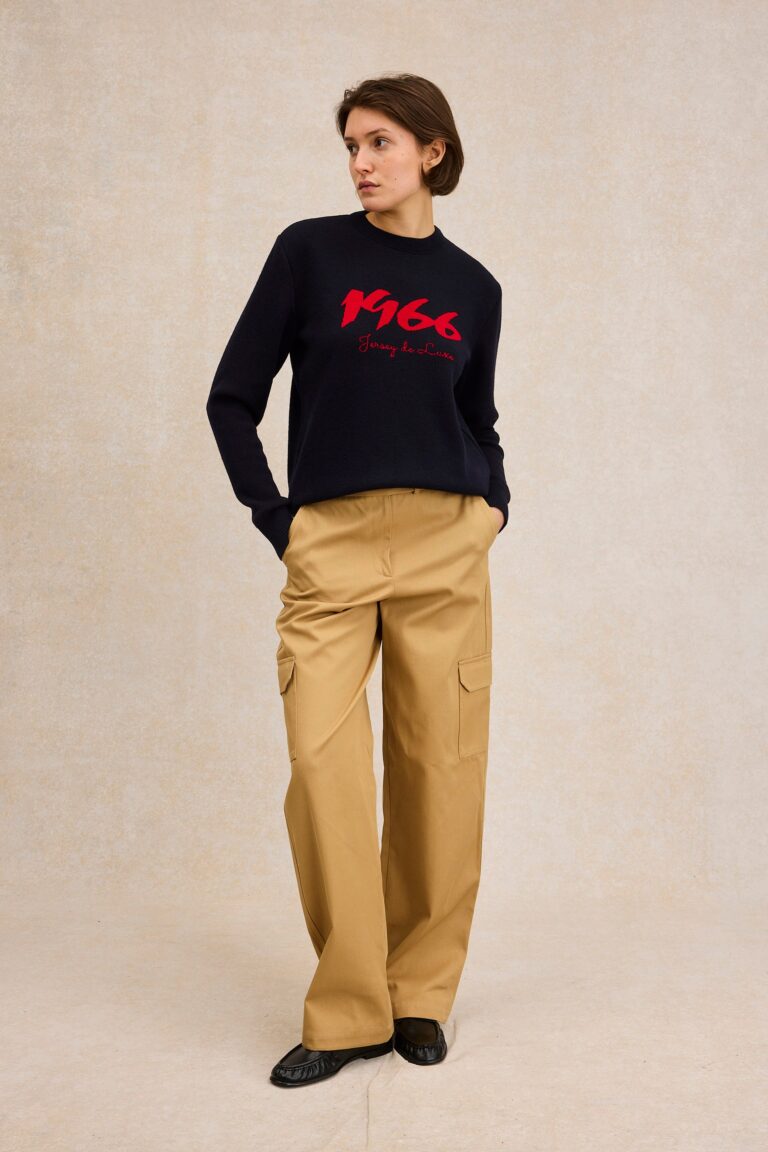 Le Minor - Pull 1966 marine et rouge pour femme – XXL