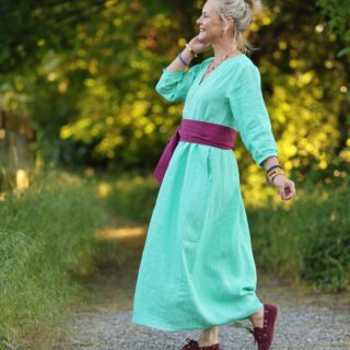 Quintessence - Robe Agathe – Lin chiné Vert peps