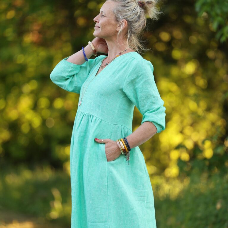 Quintessence - Robe Agathe - Lin chiné Vert peps – XXL