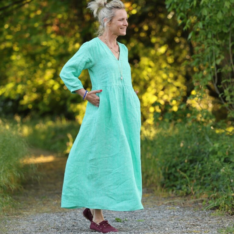 Quintessence - Robe Agathe - Lin chiné Vert peps – XXL