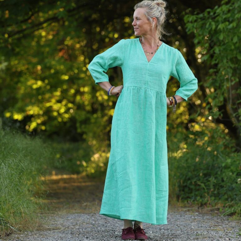 Quintessence - Robe Agathe - Lin chiné Vert peps – XXL