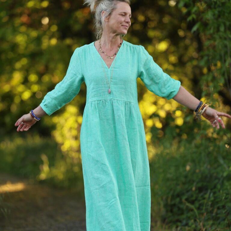 Quintessence - Robe Agathe - Lin chiné Vert peps – XXL