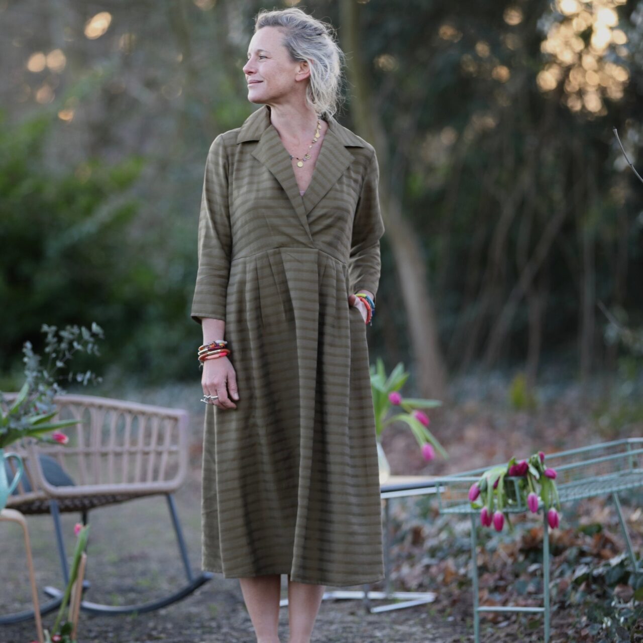 robe hazel lyocell texture kaki 2288186 QUINTESSENCE - Robe Hazel- Lyocell texturé kaki – XXL