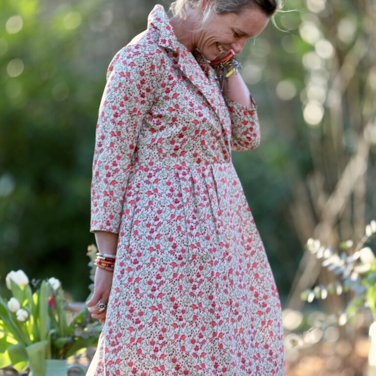 QUINTESSENCE - Robe Hazel- Satin de coton Hortensias roses – XXL
