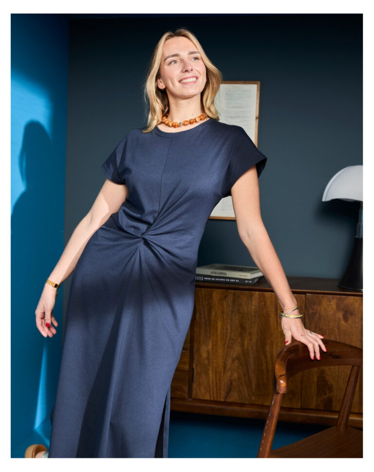 Maison Lemahieu - Robe longue à nœud - Bleu Minuit – S