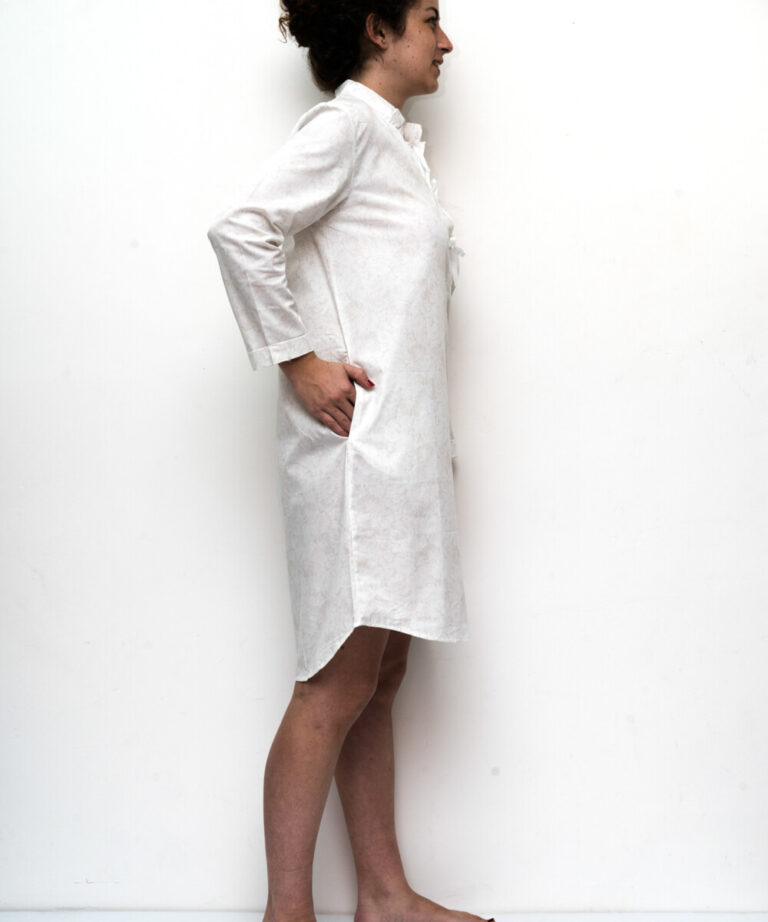Fleurs Pois & Cie - Chemise de nuit 100% coton - Blanc/Beige