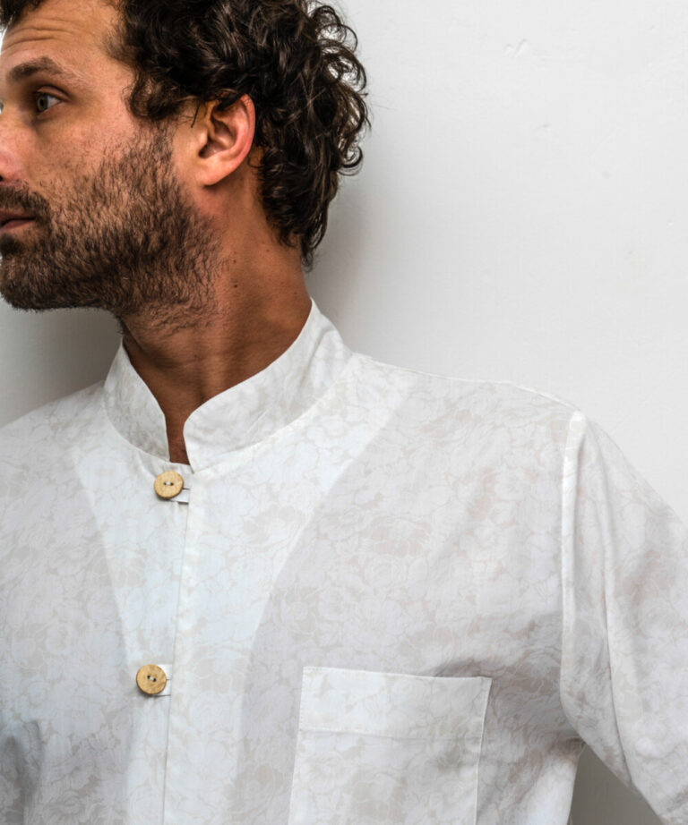 Fleurs Pois & Cie - Pyjama homme 100% coton fabriqué en France - Blanc/Beige