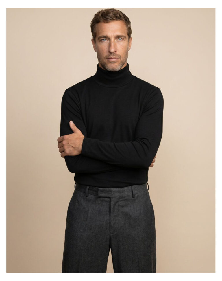sous pull col montant 100 laine merinos noir Noir