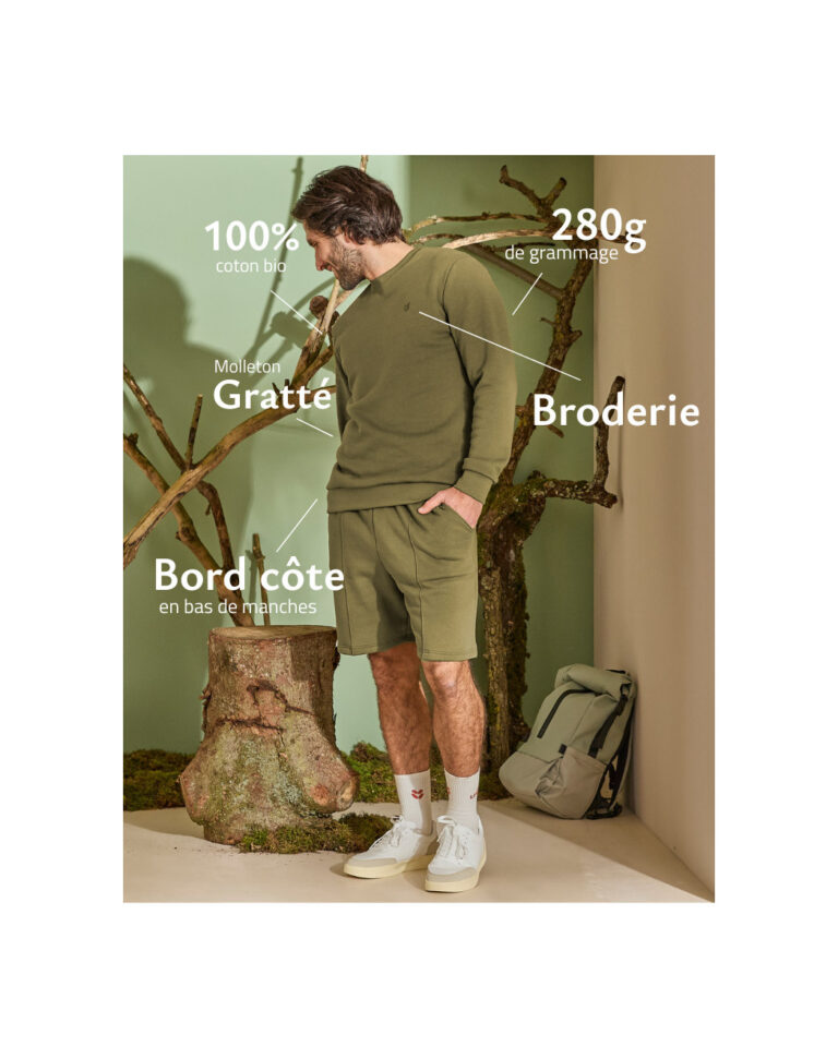 Maison Lemahieu - Sweat en Coton BIO Molleton - Vert Ecorce – XL