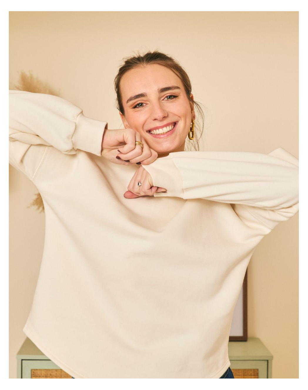 sweat manches ballon ecru Beige