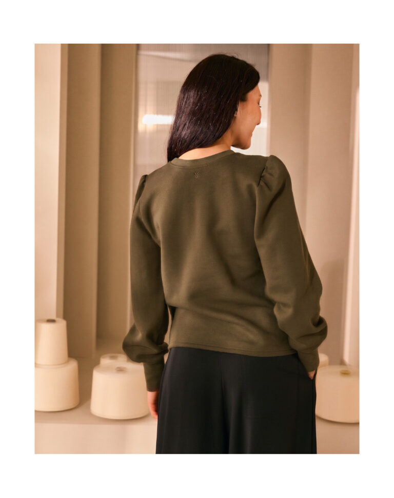 Maison Lemahieu - Sweat manches bouffantes en Coton BIO - Vert Ecorce – 2XL