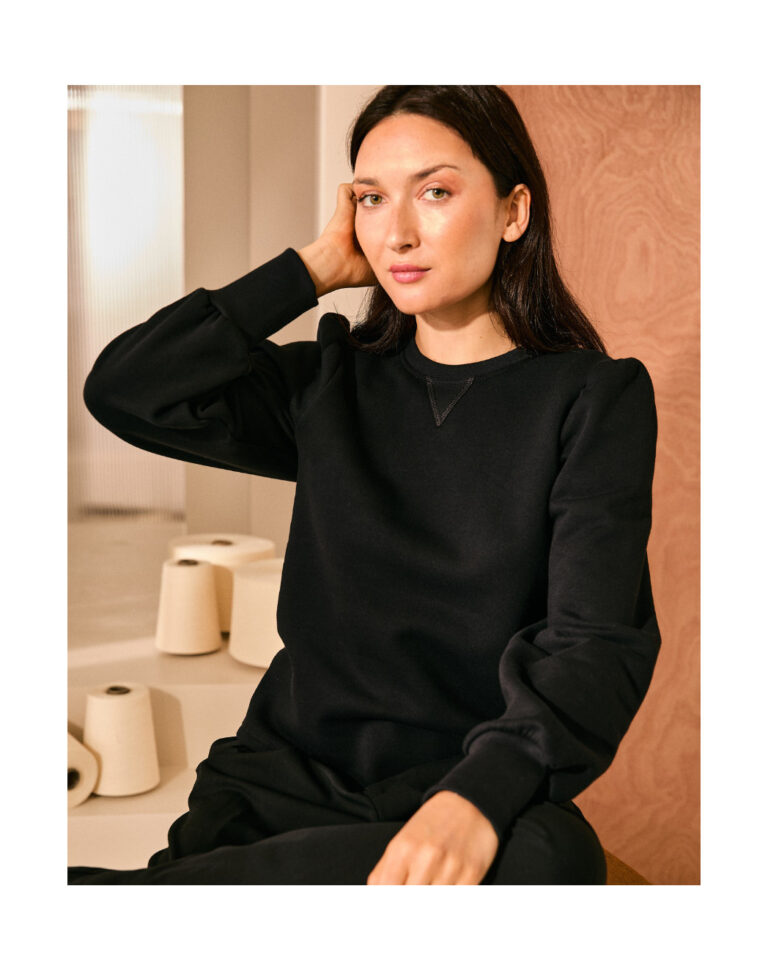 Maison Lemahieu - Sweat manches bouffantes en Coton BIO - Noir – 2XL