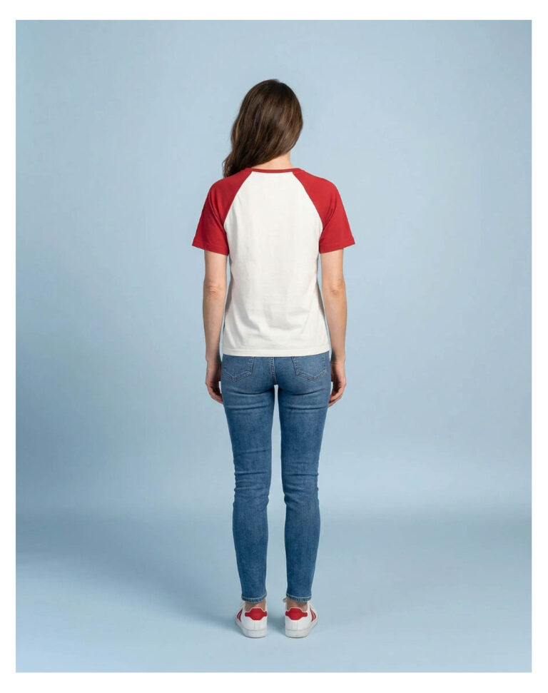 Maison Lemahieu - T-shirt à manches raglan - Rouge Groseille/Ecru – 2XL