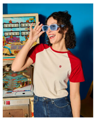 Maison Lemahieu - T-shirt à manches raglan – Rouge Groseille/Ecru