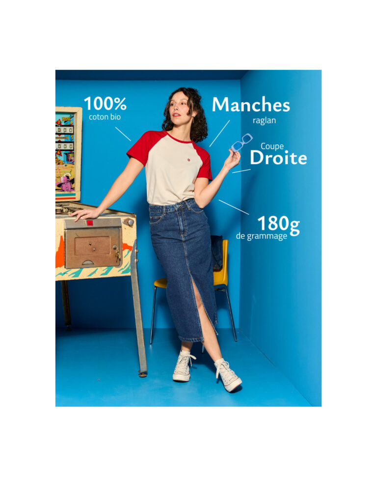 Maison Lemahieu - T-shirt à manches raglan - Rouge Groseille/Ecru – 2XL