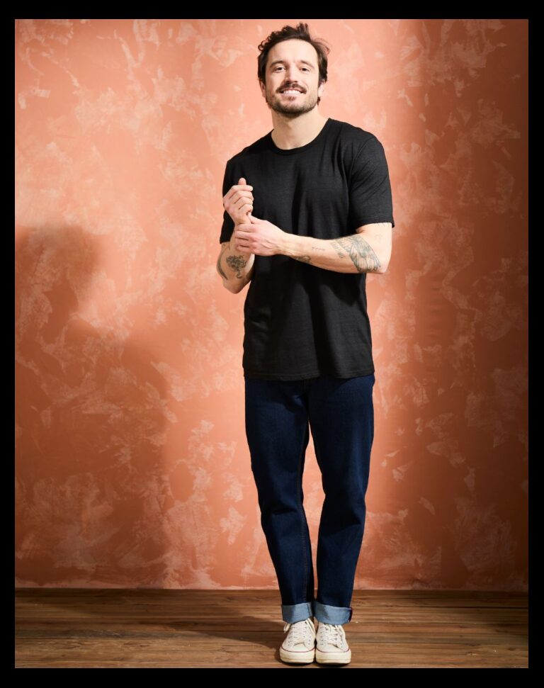 t shirt col rond homme lin noir Noir