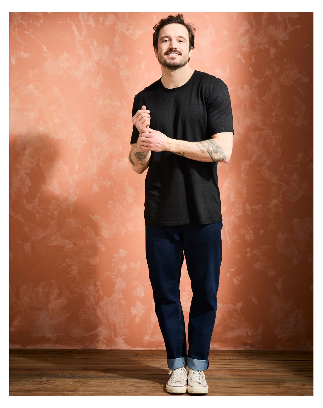 t shirt col rond homme lin noir Noir
