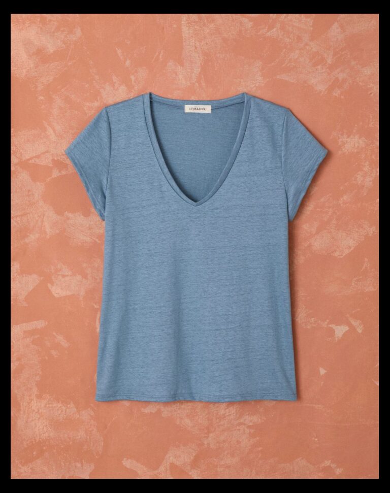 Maison Lemahieu - T-shirt col V 100% Lin - Bleuet – 2XL
