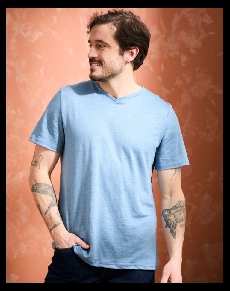Maison Lemahieu - T-shirt col V 100% Lin - Bleuet – M