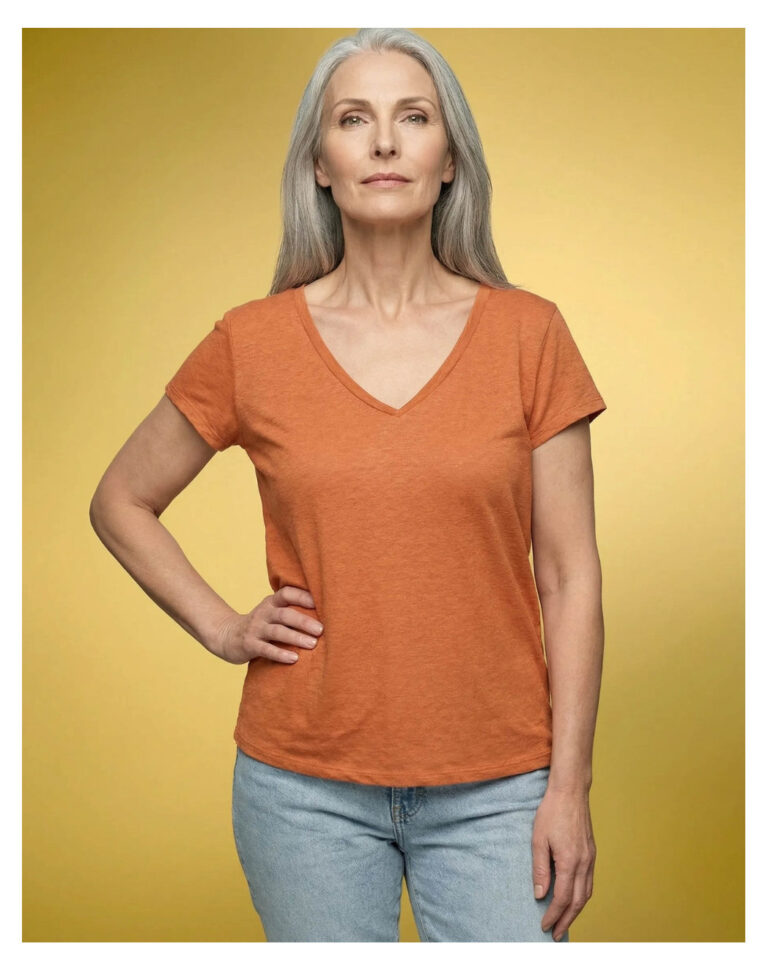 Maison Lemahieu - T-shirt col V 100% Lin - Orange Mandarine – 2XL