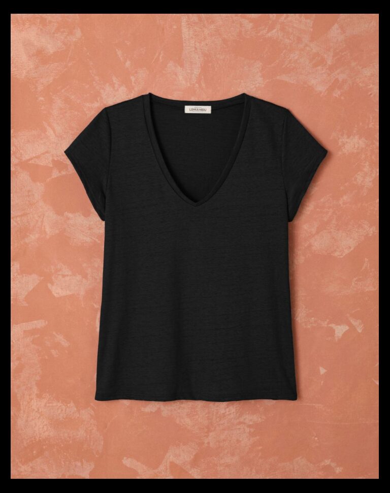 Maison Lemahieu - T-shirt col V 100% Lin - Noir – XS