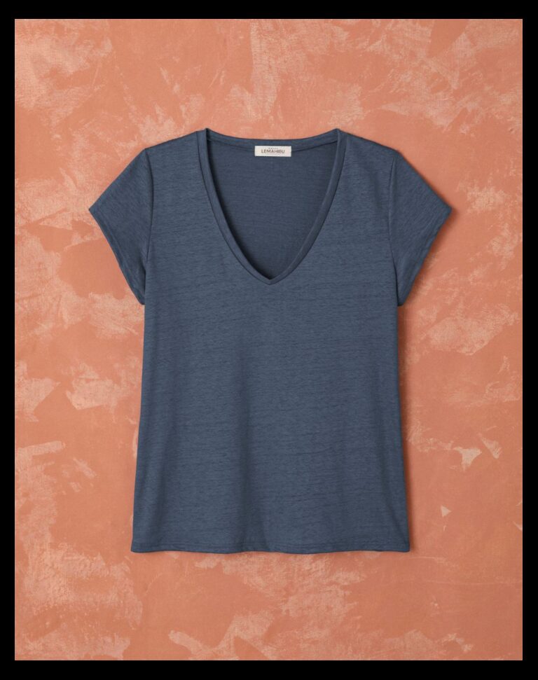 Maison Lemahieu - T-shirt col V 100% Lin - Marine – S