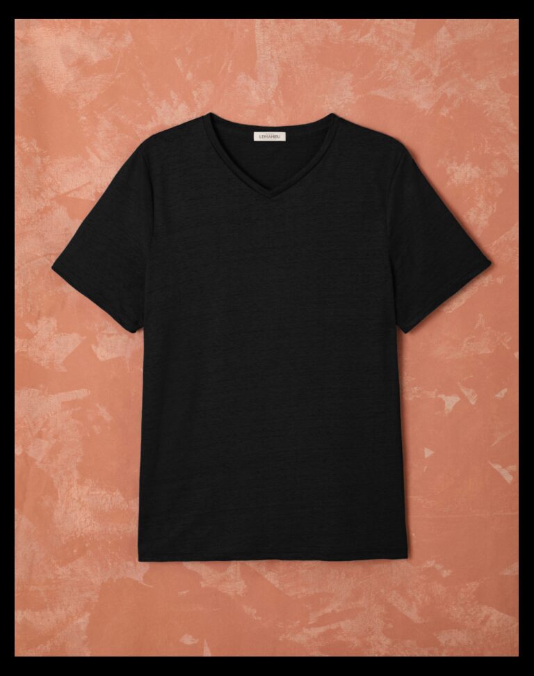 Maison Lemahieu - T-shirt col V 100% Lin - Noir – XL