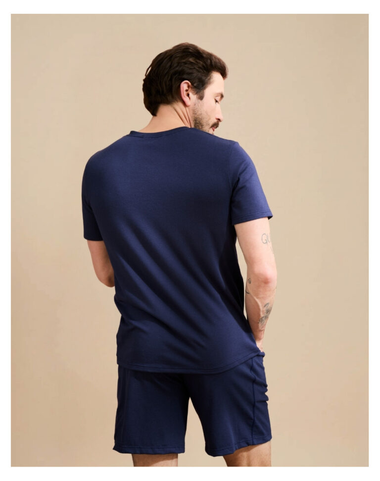Maison Lemahieu - T-shirt coton modal à poche - Marine - Col rond – 3XL