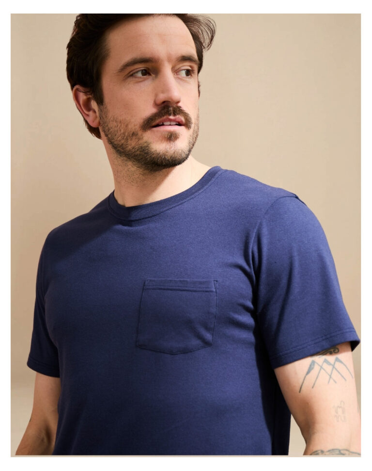 t shirt coton modal a poche marine col rond Marine