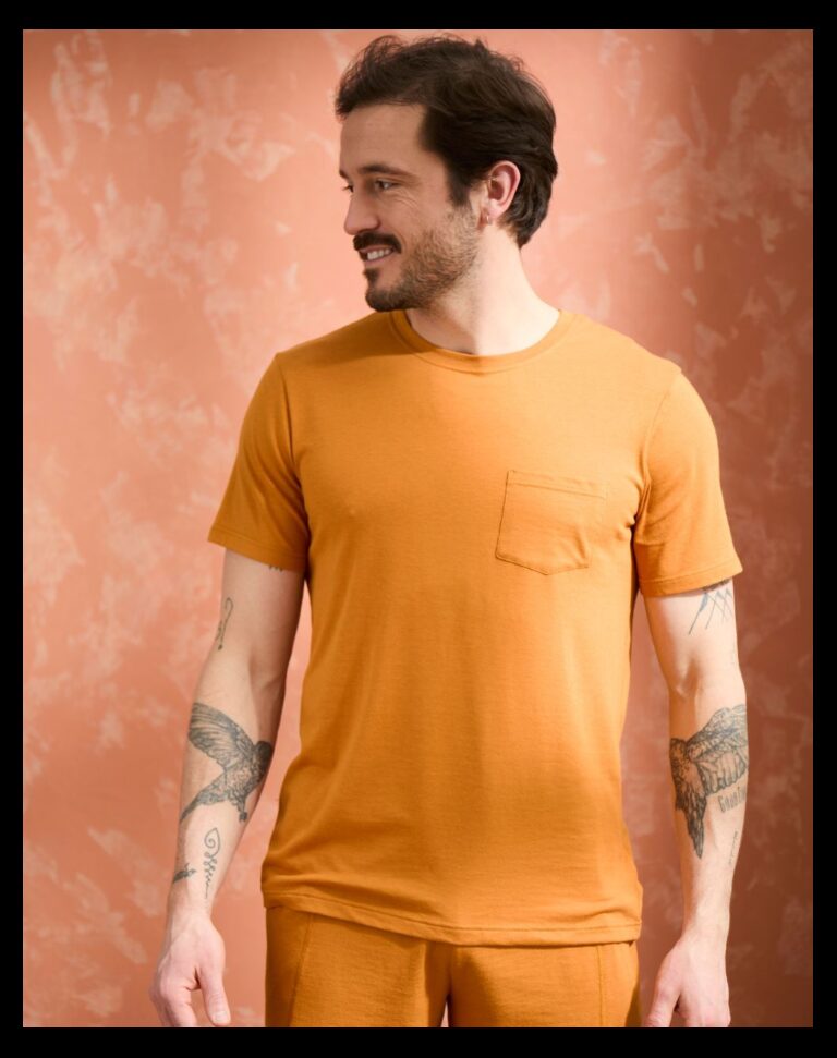 t shirt coton modal a poche mordore col rond Mordore