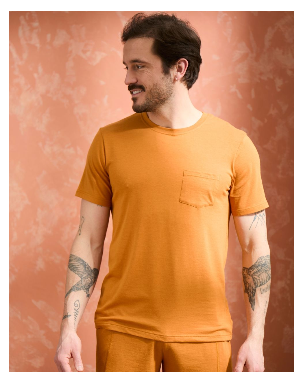 t shirt coton modal a poche mordore col rond Mordore