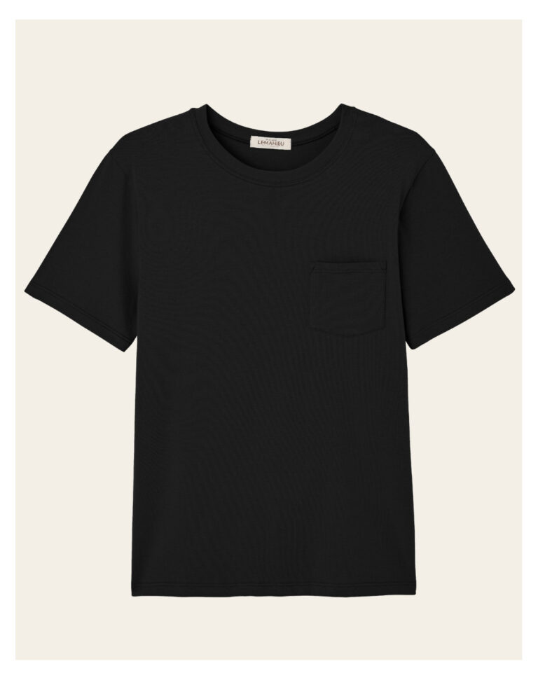 Maison Lemahieu - T-shirt coton modal à poche - Noir - Col rond – 2XL