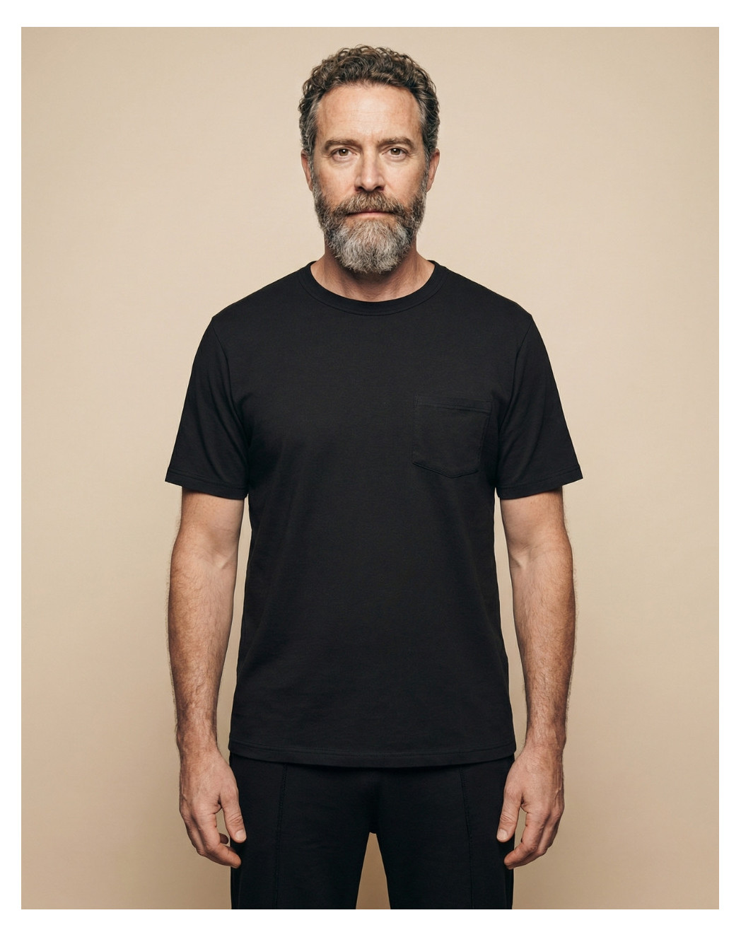 t shirt coton modal a poche noir col rond Noir