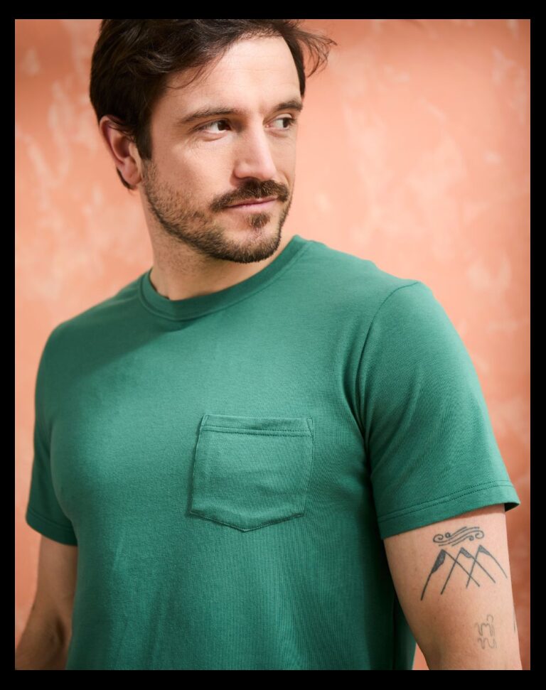 Maison Lemahieu - T-shirt coton modal à poche - Vert Anglais - Col rond – 3XL
