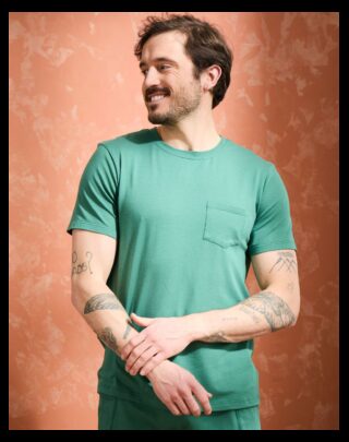 Maison Lemahieu - T-shirt coton modal à poche – Vert Anglais – Col rond