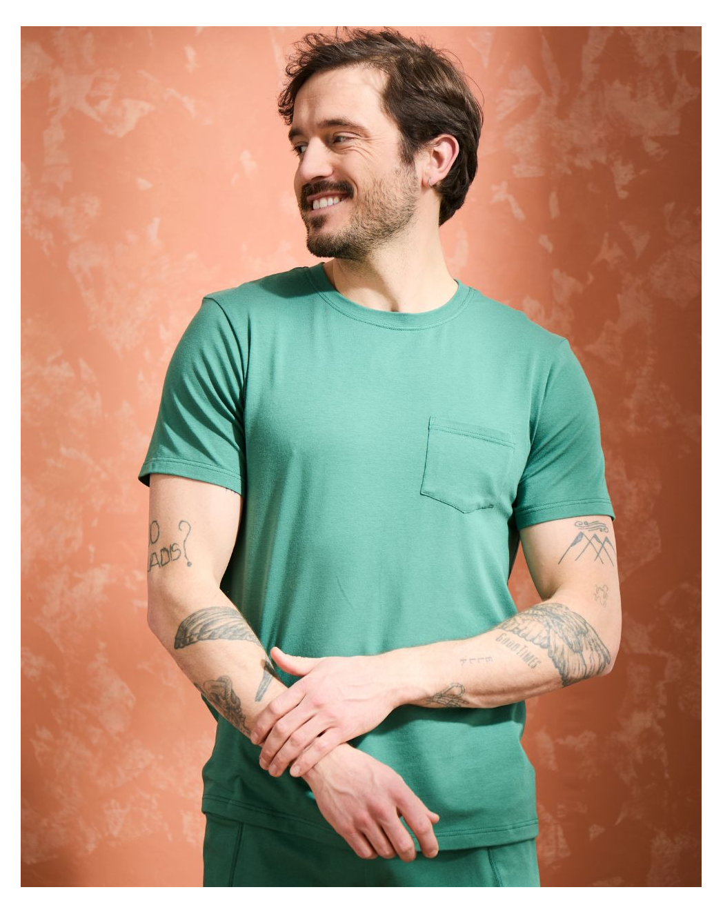 t shirt coton modal a poche vert anglais col rond Vert Anglais