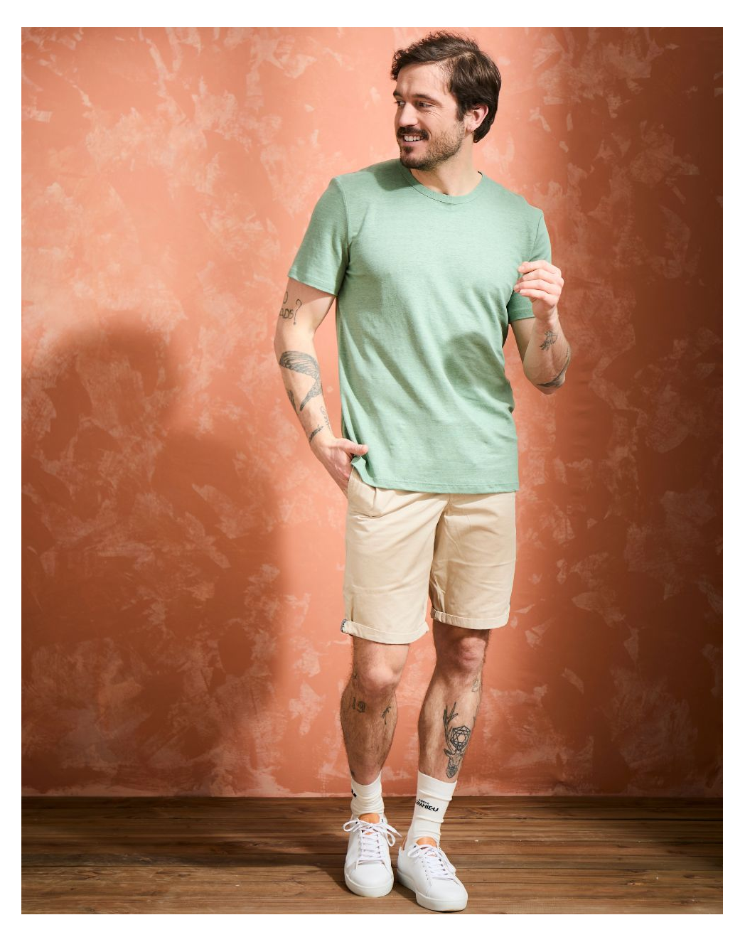 t shirt homme 100 lin sauge Sauge