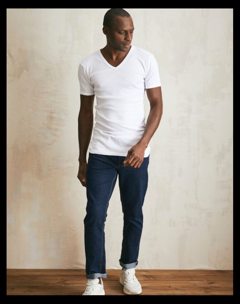 t shirt homme le maillot col v blanc Maison Lemahieu - T-shirt seconde peau - Col V - Blanc – M