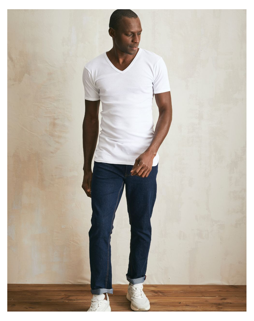 t shirt homme le maillot col v blanc Maison Lemahieu - T-shirt seconde peau - Col V - Blanc – M