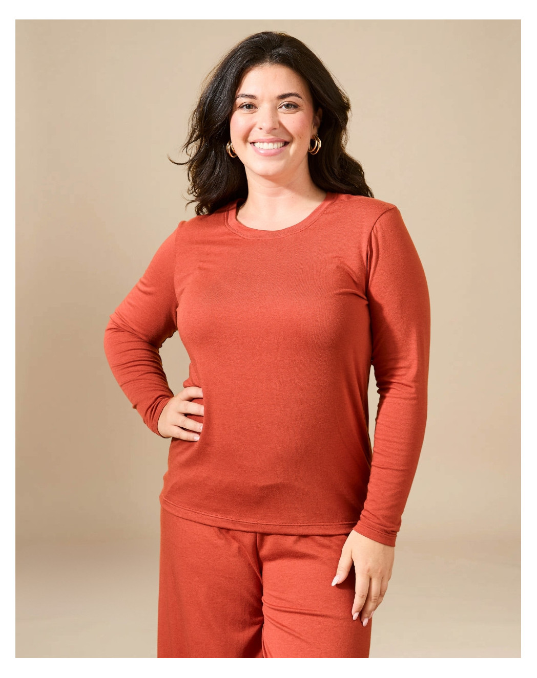 t shirt manches longues coton modal terracota Terracotta