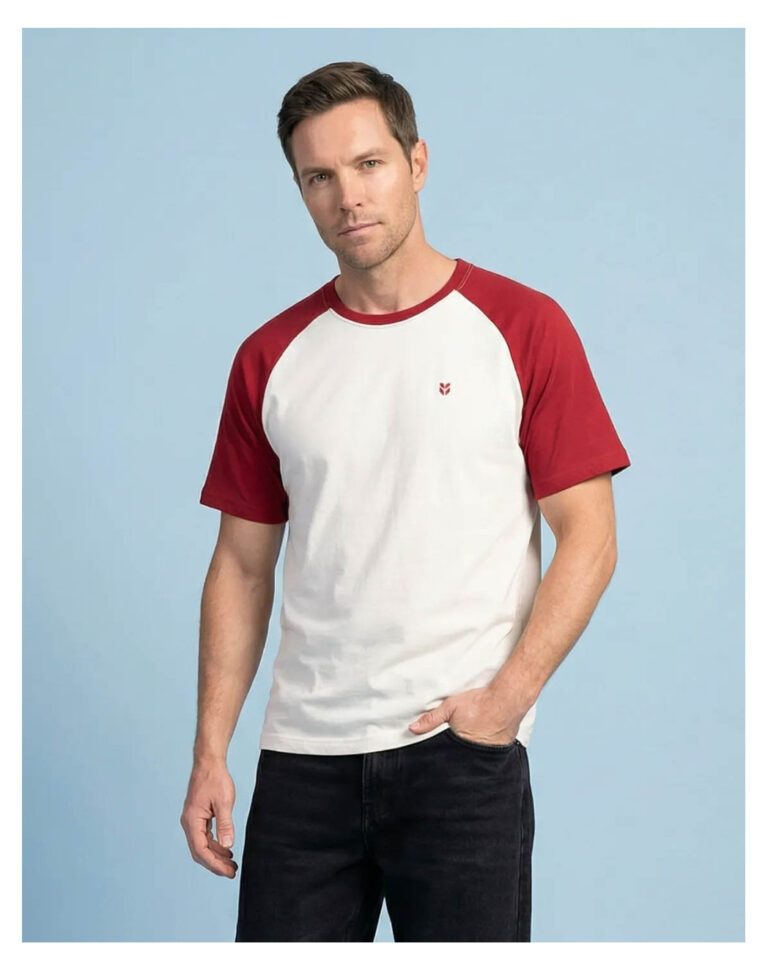 Maison Lemahieu - T-shirt manches raglan - Ecru/Rouge groseille - Homme – 2XL