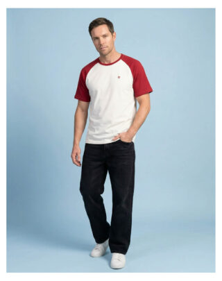 Maison Lemahieu - T-shirt manches raglan – Ecru/Rouge groseille – Homme