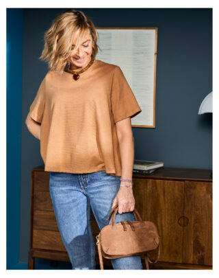 Maison Lemahieu - T-shirt trapèze lin/coton – Marron noisette