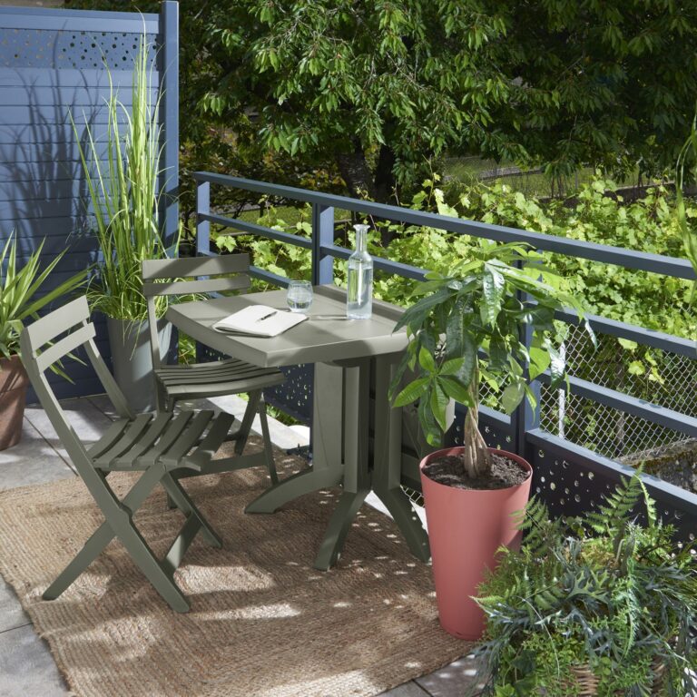 Grosfillex - Lot table Vega 118 x 77 cm + 4 chaises Miami pliantes – Sorbet melon