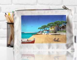 Pochette tissu Cap Ferret Village de l’ Herbe par la marque Foliove Foliove - Pochette tissu Cap Ferret Village de l’ Herbe