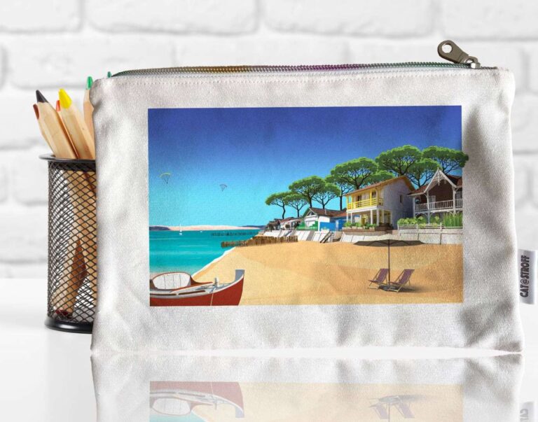 trousse personnalisee arcachon village de l herbe foliove 2 min Foliove - Pochette tissu Cap Ferret Village de l' Herbe